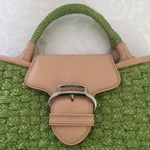Cole Haan Green Straw Leather Handbag Purse